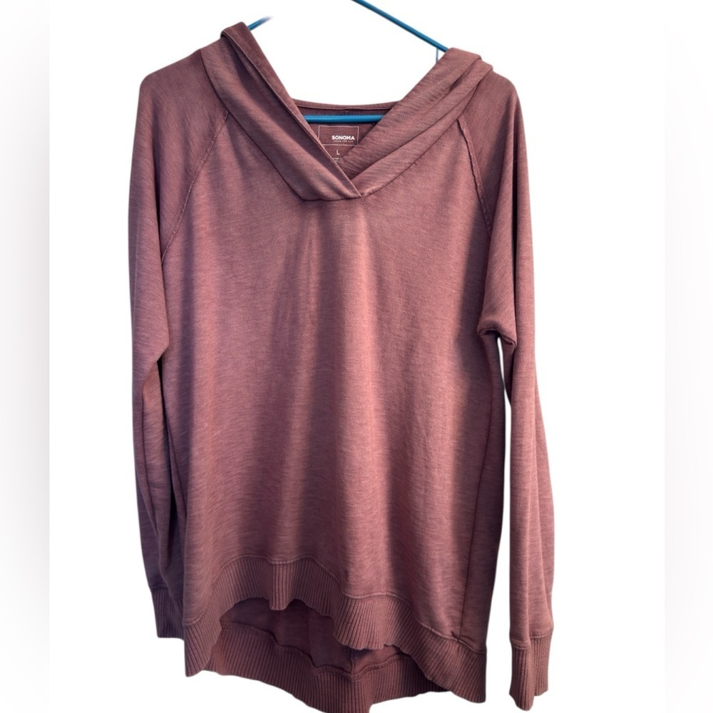 Sonoma Women’s Mauve Lightweight Hoodie Hi Low Hem Soft Casual Athleisure L - Picture 2 of 5